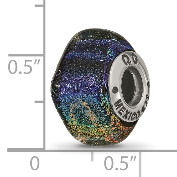 Sterling Silver Reflections Rainbow Dichroic Glass Square Bead