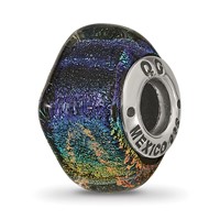 Sterling Silver Reflections Rainbow Dichroic Glass Square Bead view 1