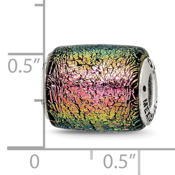 Sterling Silver Reflections Purple Dichroic Glass Barrel Bead
