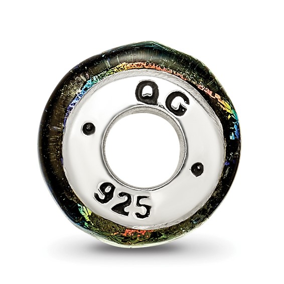 Sterling Silver Reflections Rainbow Dichroic Glass Barrel Bead