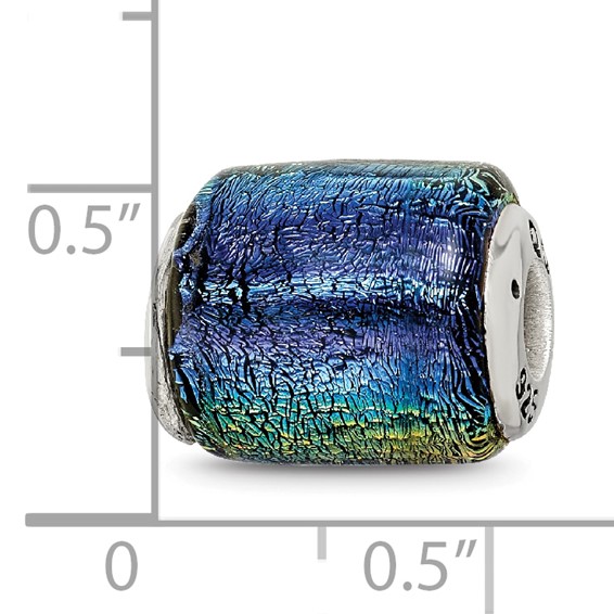 Sterling Silver Reflections Rainbow Dichroic Glass Barrel Bead