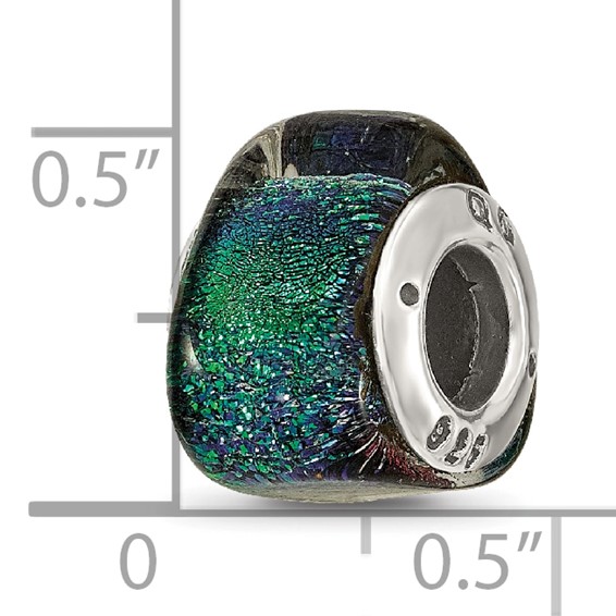 Sterling Silver Reflections Green Dichroic Glass Triangle Bead