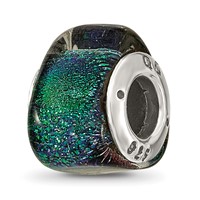 Sterling Silver Reflections Green Dichroic Glass Triangle Bead view 1