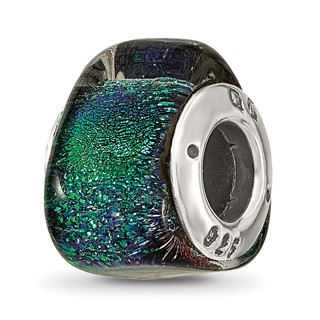 Sterling Silver Reflections Green Dichroic Glass Triangle Bead