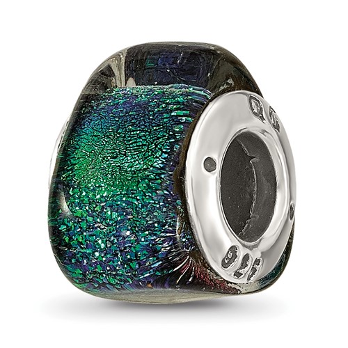 Sterling Silver Reflections Green Dichroic Glass Triangle Bead