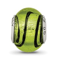 Sterling Silver Reflections Green Black Italian Murano Bead view 3