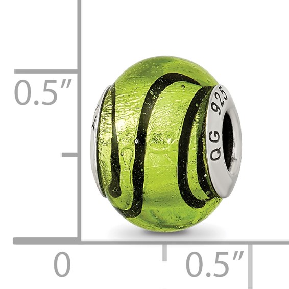 Sterling Silver Reflections Green/Black Italian Murano Bead