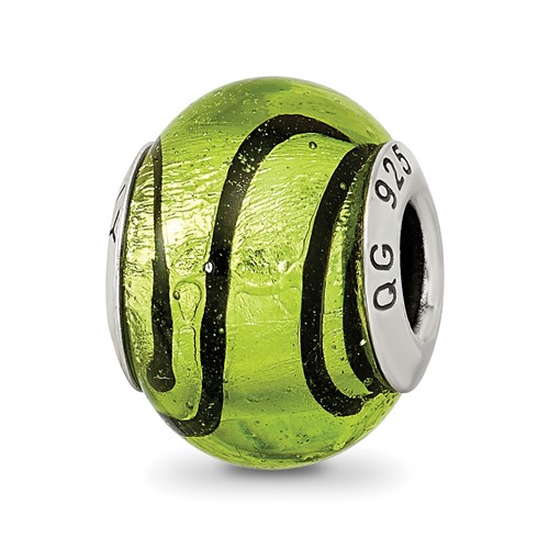 Sterling Silver Reflections Green Black Italian Murano Bead