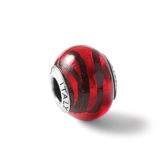 Sterling Silver Reflections Red/Black Italian Murano Bead