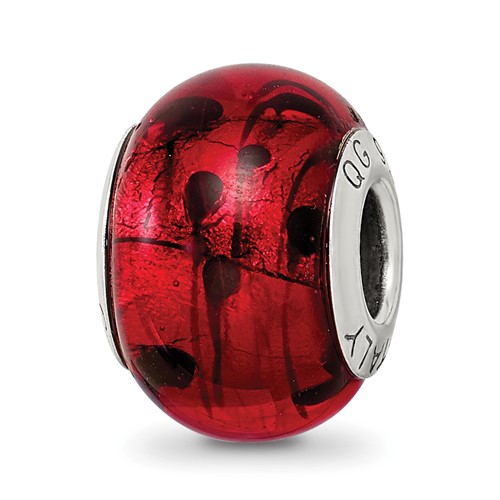 Sterling Silver Reflections Red Black Italian Murano Bead