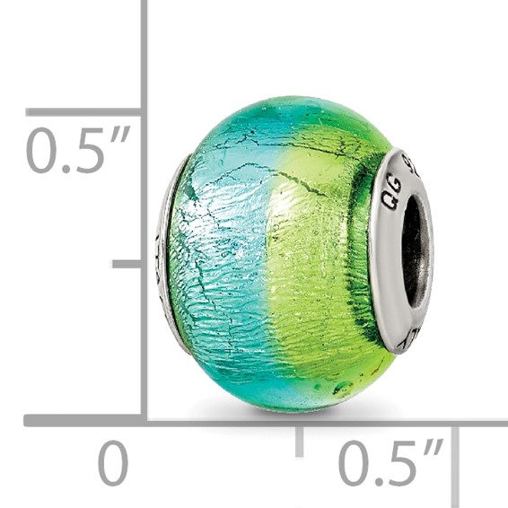 Sterling Silver Reflections Green/Blue Italian Murano Bead