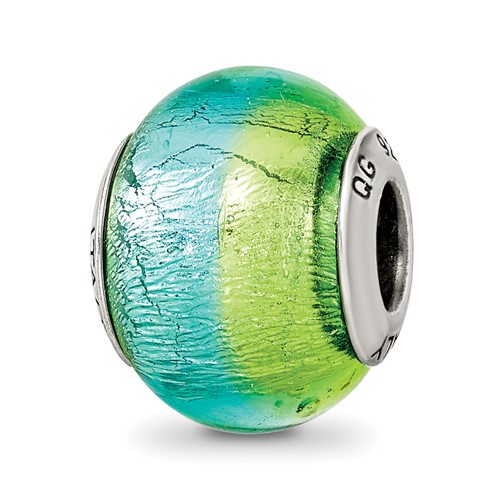 Sterling Silver Reflections Green Blue Italian Murano Bead