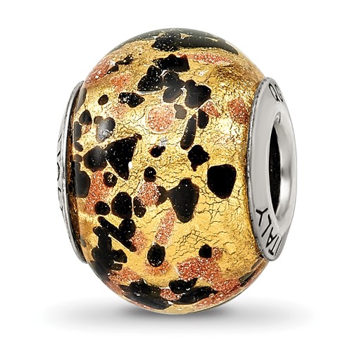Sterling Silver Reflections Yellow Gold Black Italian Murano Bead