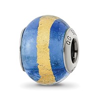 Sterling Silver Reflections Blue Gold Italian Murano Bead view 1