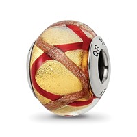 Sterling Silver Reflections Yellow Gold Red Italian Murano Bead view 1