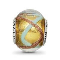 Sterling Silver Reflections Yellow Gold Blue Italian Murano Bead view 3