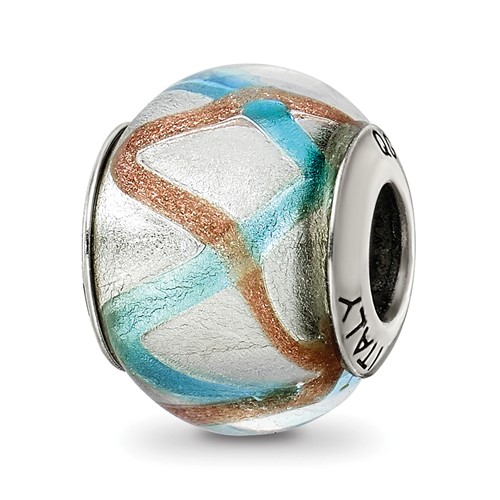 Sterling Silver Reflections Silver Gold Blue Italian Murano Bead