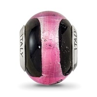 Sterling Silver Reflections Pink Black Italian Murano Bead view 3