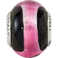 Sterling Silver Reflections Pink Black Italian Murano Bead view 4