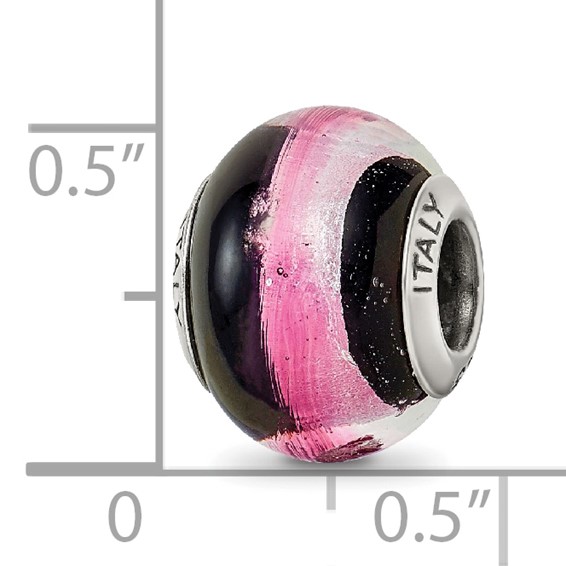 Sterling Silver Reflections Pink/Black Italian Murano Bead