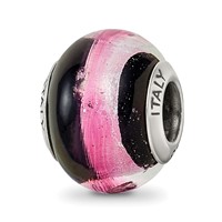 Sterling Silver Reflections Pink Black Italian Murano Bead view 1