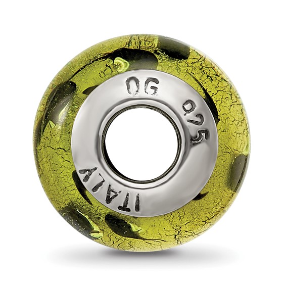Sterling Silver Reflections Green/Black Italian Murano Bead