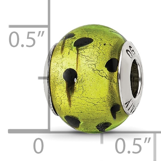 Sterling Silver Reflections Green/Black Italian Murano Bead