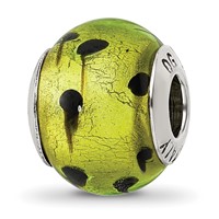 Sterling Silver Reflections Green Black Italian Murano Bead view 1