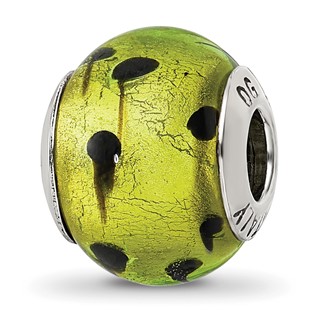 Sterling Silver Reflections Green/Black Italian Murano Bead