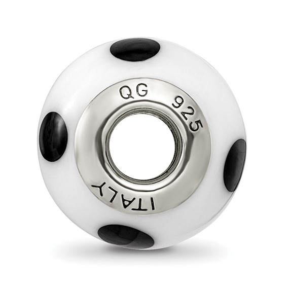 Sterling Silver Reflections White/Black Italian Murano Bead