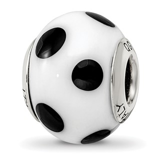 Sterling Silver Reflections White/Black Italian Murano Bead
