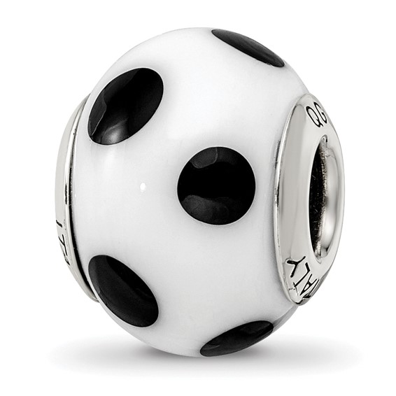 Sterling Silver Reflections White/Black Italian Murano Bead
