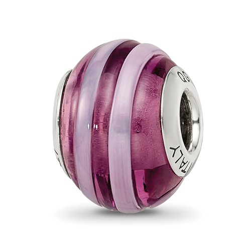Sterling Silver Reflections Purple Pink Italian Murano Bead