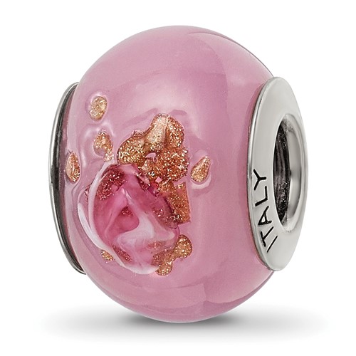 Sterling Silver Reflections Pink Red Brown Italian Murano Bead