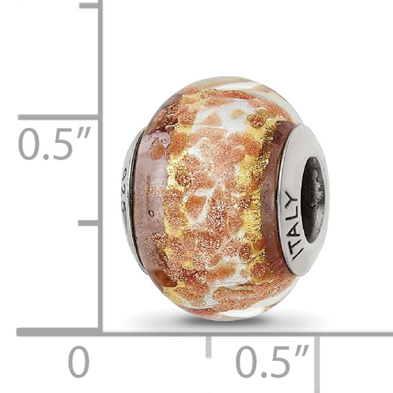 Sterling Silver Reflections White/Gold/Brown Italian Murano Bead