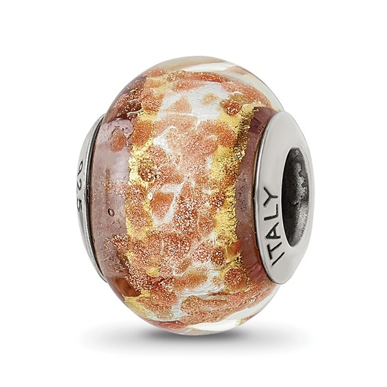 Sterling Silver Reflections White/Gold/Brown Italian Murano Bead