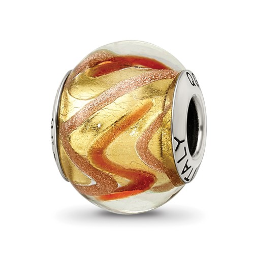 Sterling Silver Reflections Yellow Gold Red Italian Murano Bead