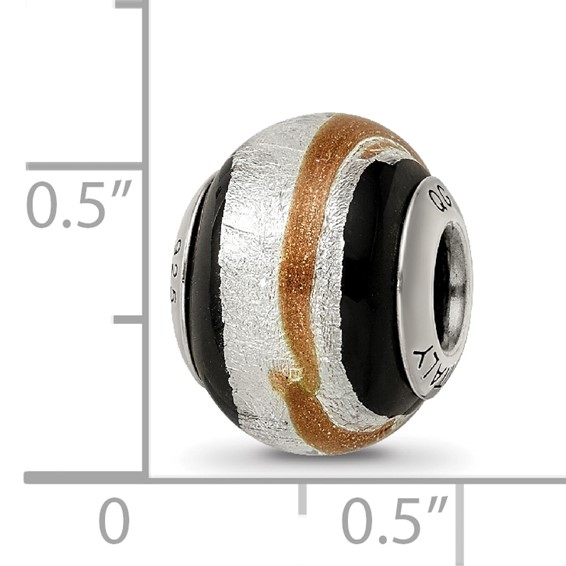 Sterling Silver Reflections Silvr/Gold/Black Italian Murano Bead
