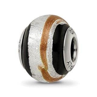 Sterling Silver Reflections Silvr/Gold/Black Italian Murano Bead