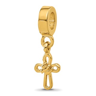 Sterling Silver Reflections Gold-plated Dove Cross Dangle Bead