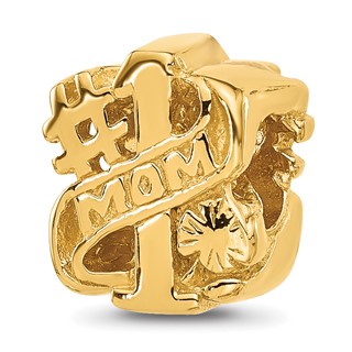 Sterling Silver Reflections Gold-plated Number 1 Mom Floral Bead