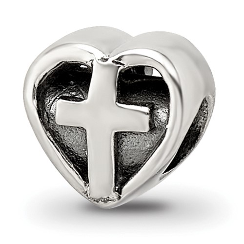 Sterling Silver Reflections Kids Heart with Cross Bead
