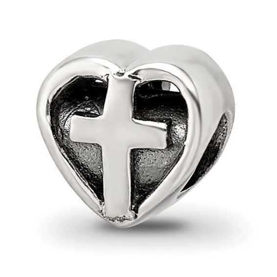 Sterling Silver Reflections Kids Heart w/Cross Bead