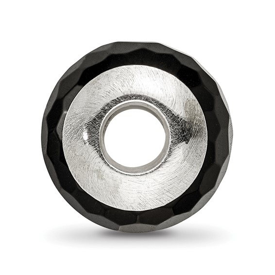 Sterling Silver Reflections Black Agate Stone Bead