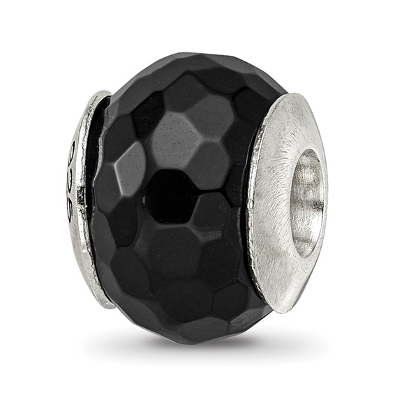 Sterling Silver Reflections Black Agate Stone Bead