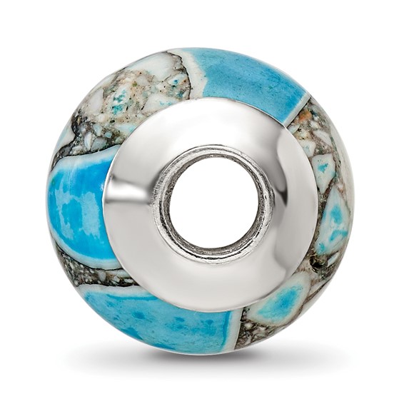 Sterling Silver Reflections Blue Mosaic Magnesite Stone Bead