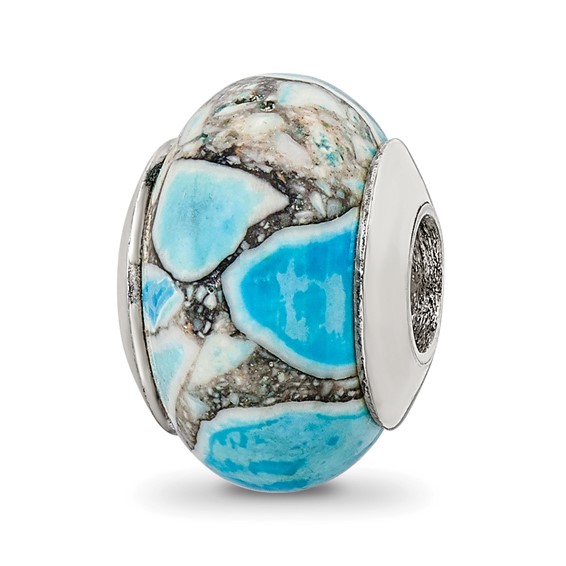 Sterling Silver Reflections Blue Mosaic Magnesite Stone Bead