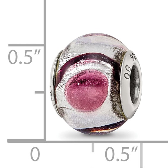 Sterling Silver Reflections White/Lavender/Blck Italian Murano Bead