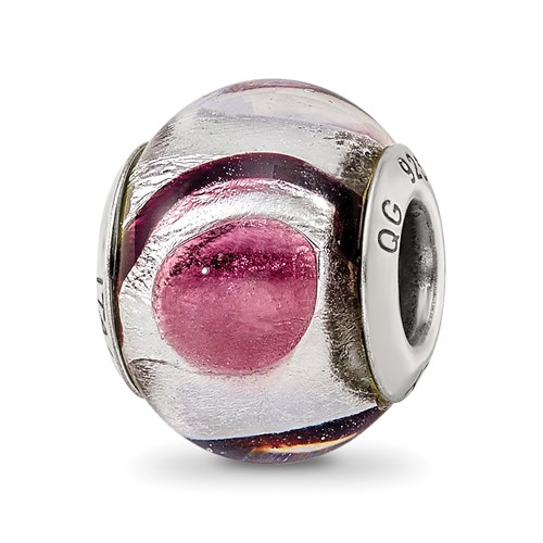 Sterling Silver Reflections White Lavender Blck Italian Murano Bead