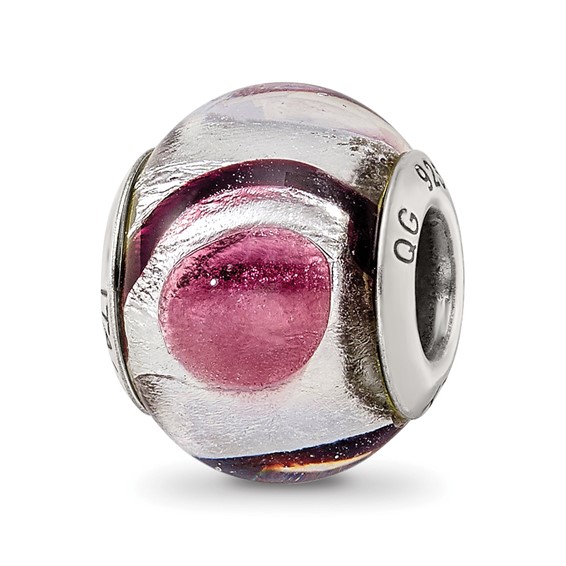 Sterling Silver Reflections White/Lavender/Blck Italian Murano Bead